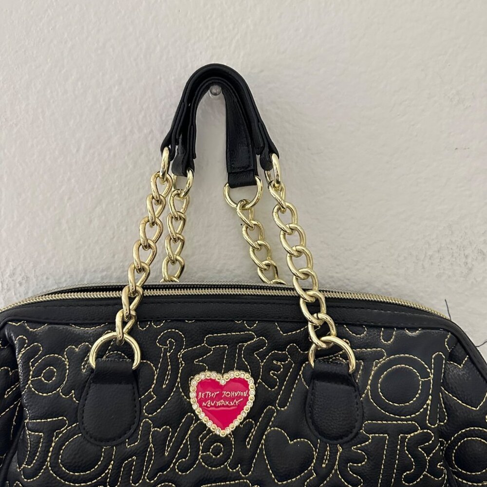 Betsey Johnson Handbag Logo Quilted Be Mine Gold … - image 7